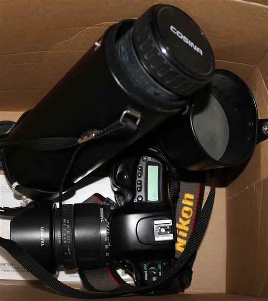 Nikon 35mm N50 camera & 28-105mm Tamron lens & Cosina 100-500mm lens